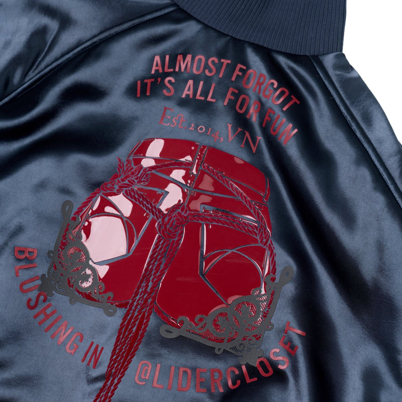 SATIN NAVY ALL FOR FUN BOMBER JACKET