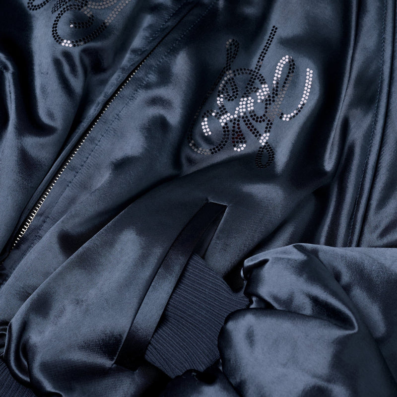 SATIN NAVY ALL FOR FUN BOMBER JACKET