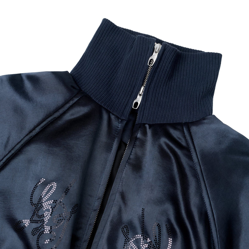 SATIN NAVY ALL FOR FUN BOMBER JACKET