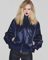 SATIN NAVY ALL FOR FUN BOMBER JACKET