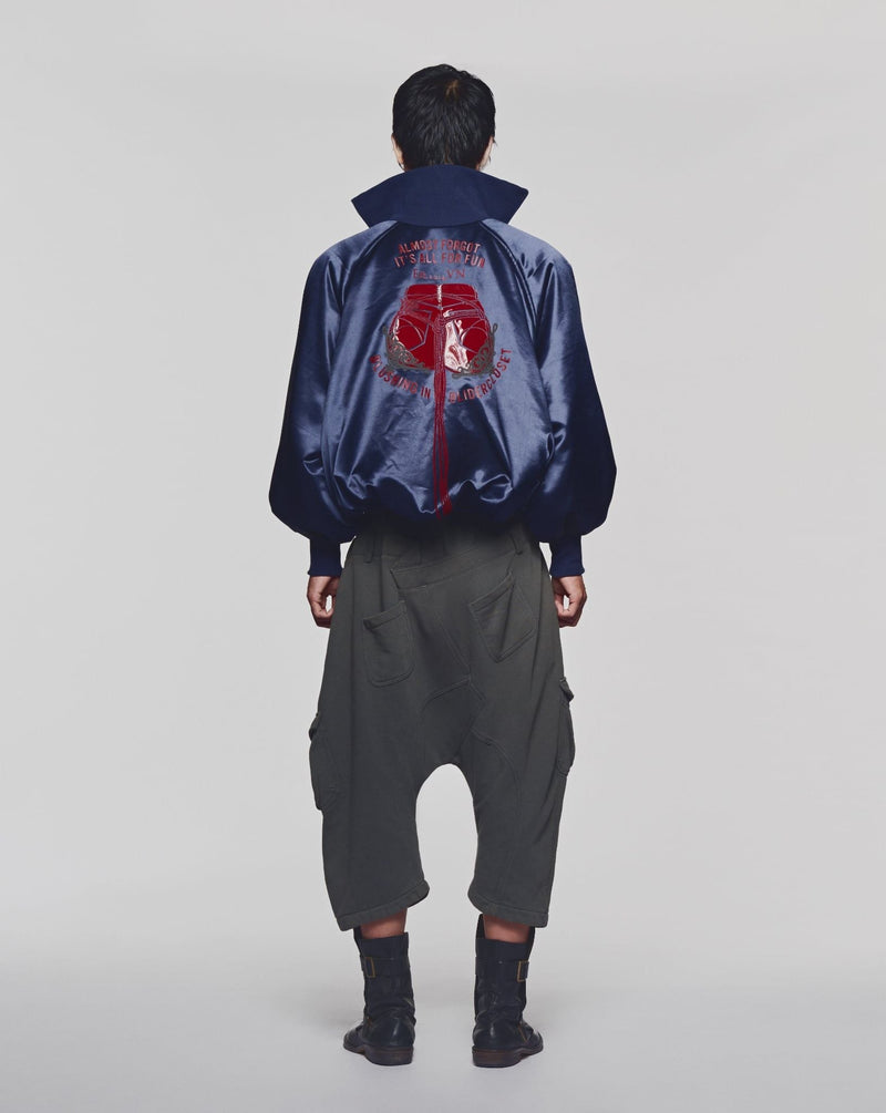 SATIN NAVY ALL FOR FUN BOMBER JACKET