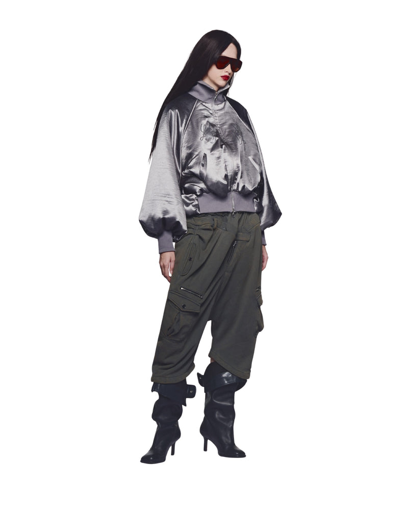 SATIN SILVER ALL FOR FUN BOMBER JACKET