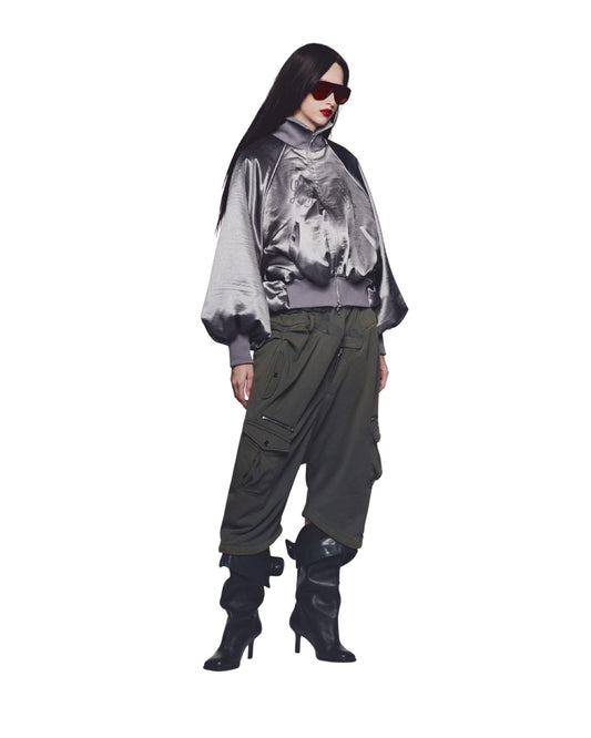SATIN SILVER ALL FOR FUN BOMBER JACKET