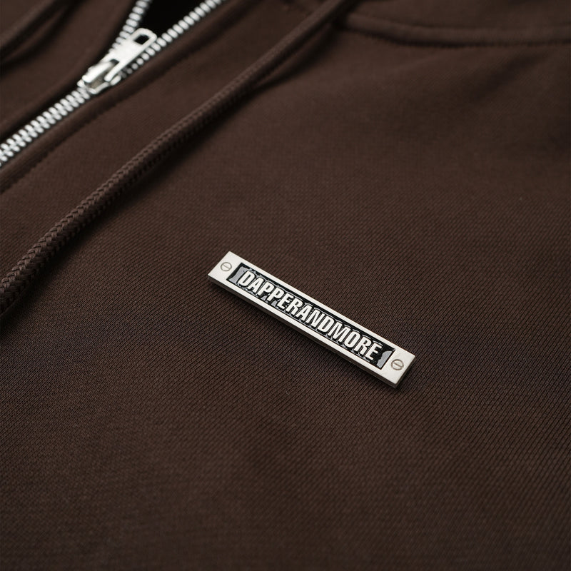 METAL ZIPPED HOODIE/ BROWN