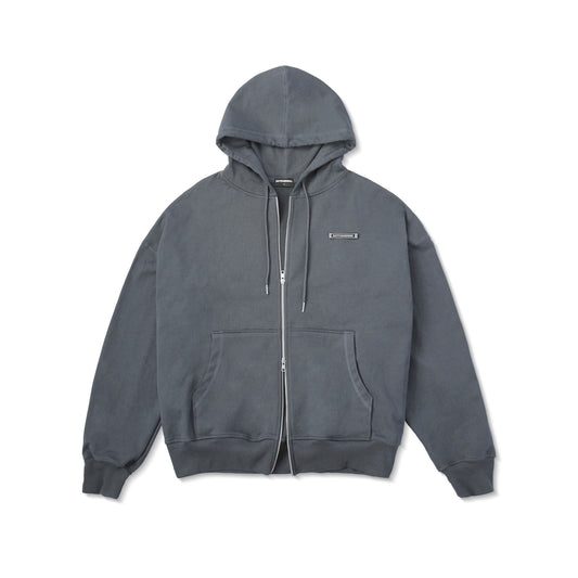 METAL ZIPPED HOODIE/ GREY