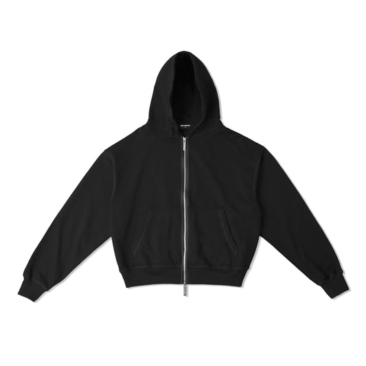 BOXY UNIFORM ZIPPED HOODIE/ BLACK