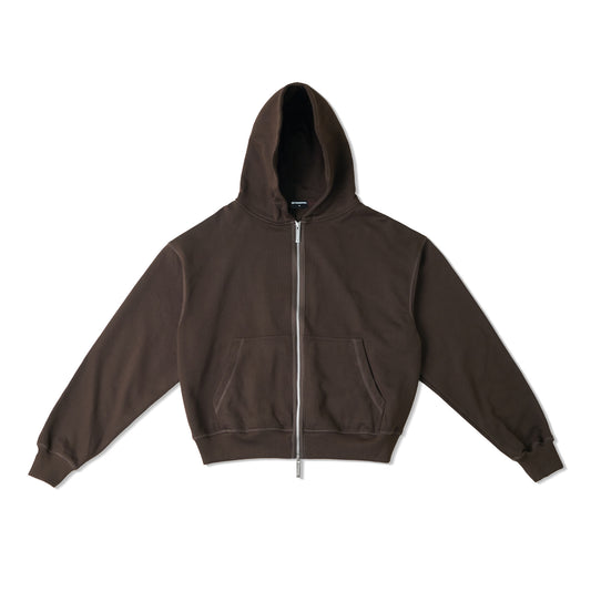 BOXY UNIFORM ZIPPED HOODIE/ BROWN