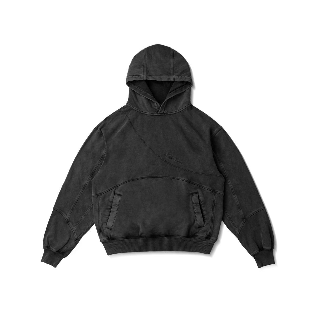 PANELLED HOODIE WASHED/ BLACK