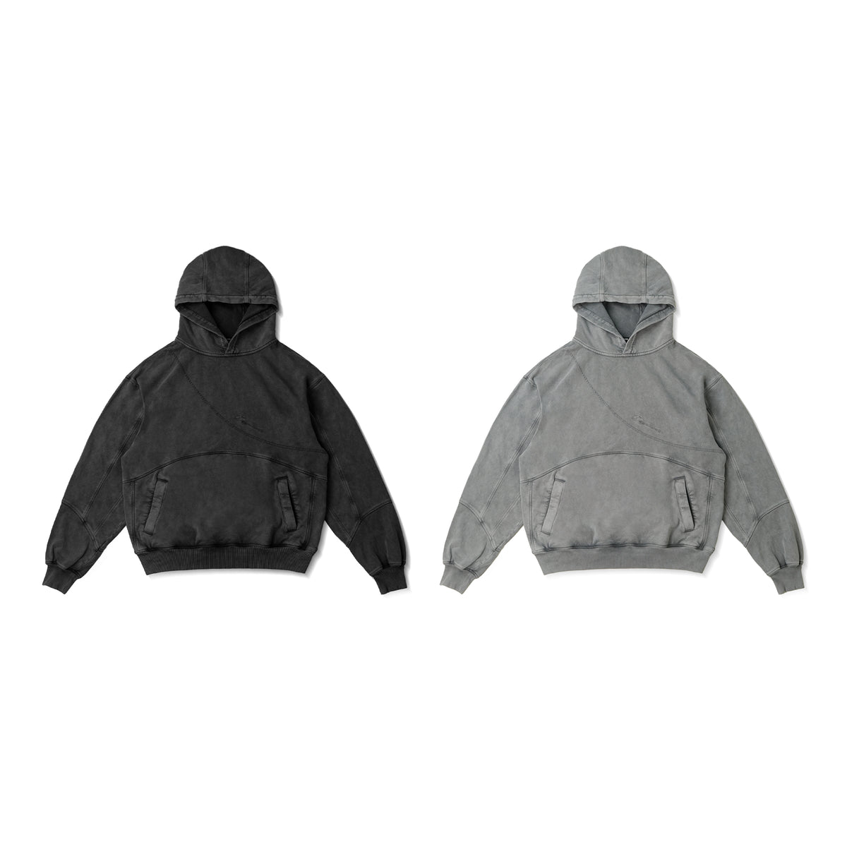 PANELLED HOODIE WASHED/ BLACK