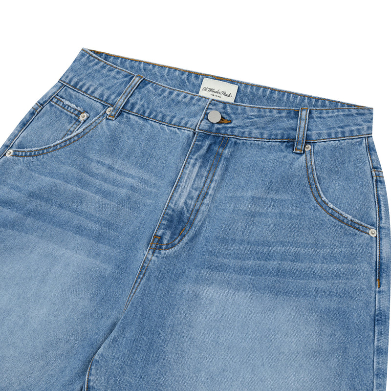 OWST LOOSE DENIM SHORTS - MID-WASH BLUE