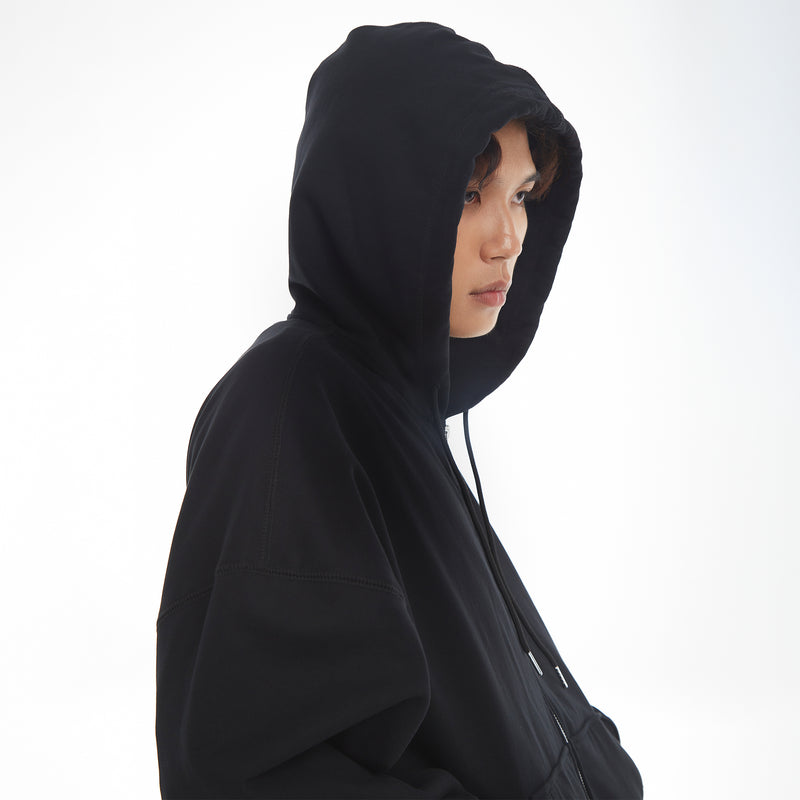 METAL ZIPPED HOODIE/ BLACK