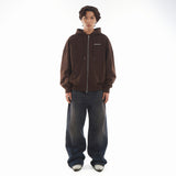 METAL ZIPPED HOODIE/ BROWN
