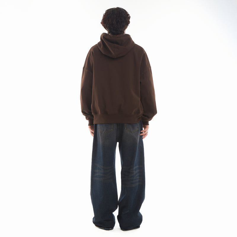 METAL ZIPPED HOODIE/ BROWN