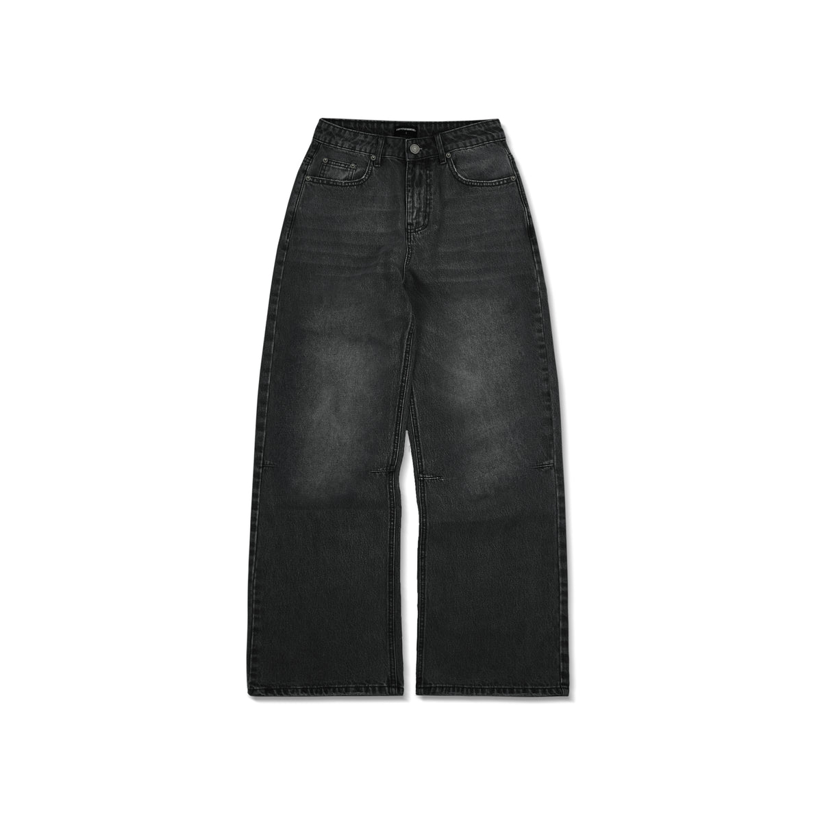 WIDE- LEG GREY WASHED DENIM PANTS/ BLACK