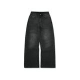 WIDE- LEG GREY WASHED DENIM PANTS/ BLACK