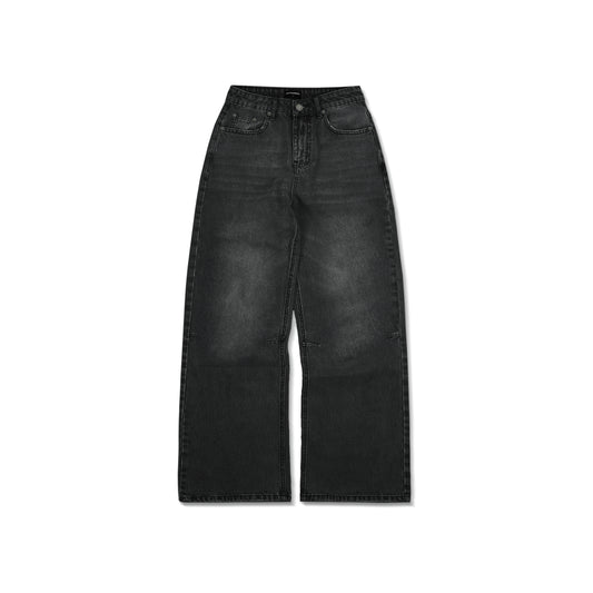 WIDE- LEG GREY WASHED DENIM PANTS/ BLACK