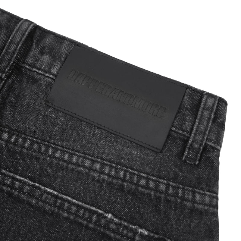 WIDE- LEG GREY WASHED DENIM PANTS/ BLACK
