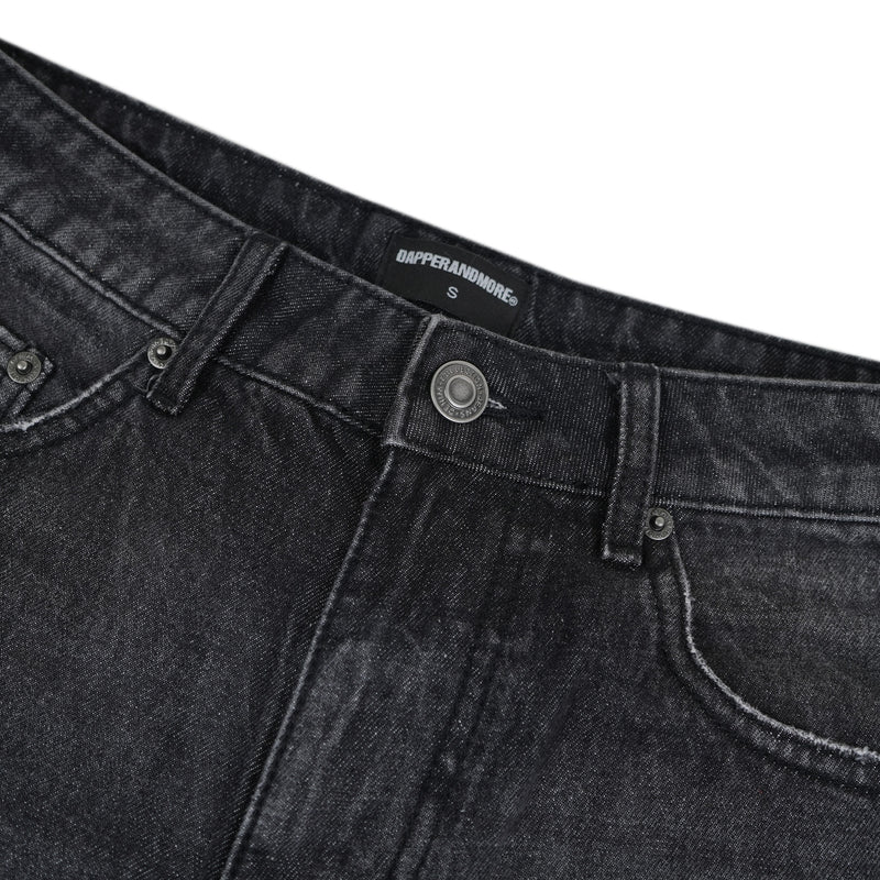WIDE- LEG GREY WASHED DENIM PANTS/ BLACK