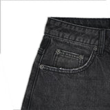 WIDE- LEG GREY WASHED DENIM PANTS/ BLACK