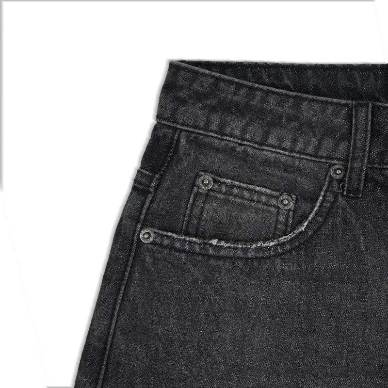 WIDE- LEG GREY WASHED DENIM PANTS/ BLACK