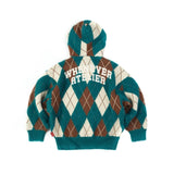 GREEN “WHENEVER” COZY PLAID KNIT HOODIE 