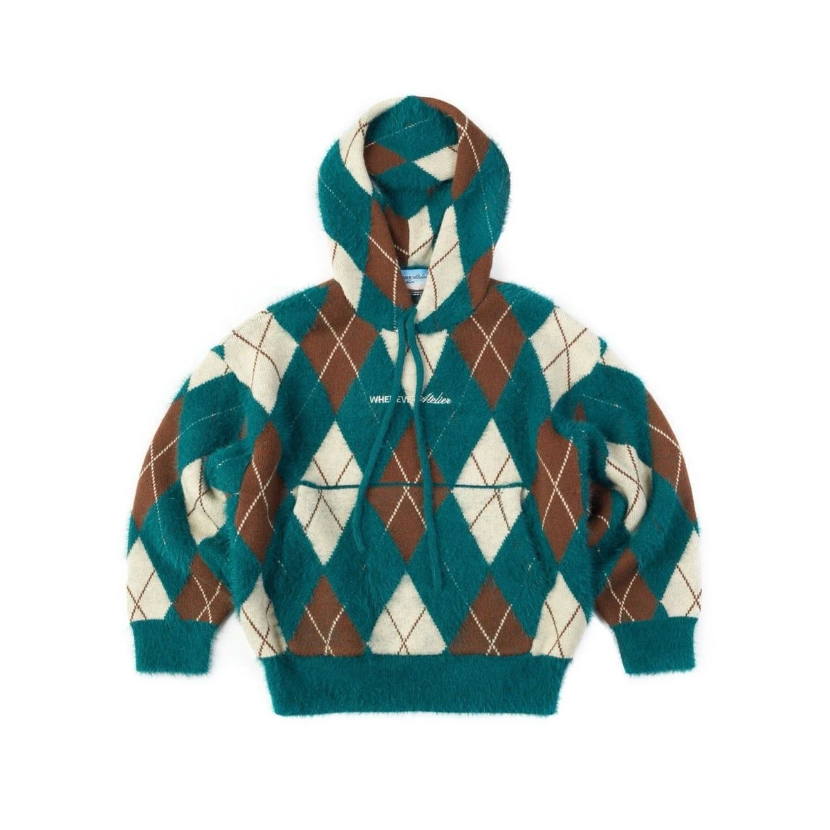 GREEN “WHENEVER” COZY PLAID KNIT HOODIE 