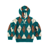 GREEN “WHENEVER” COZY PLAID KNIT HOODIE 