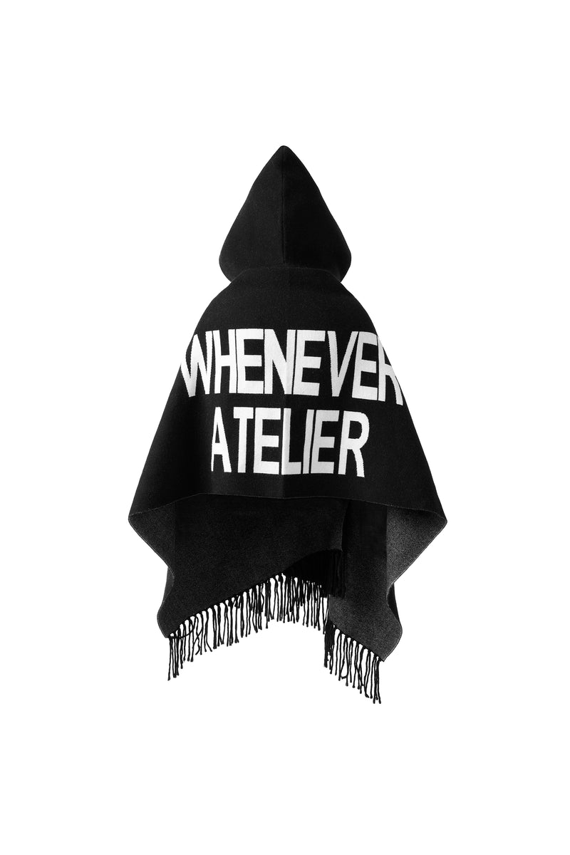 BLACK "WHENEVER" FRINGE HOOD SCARF