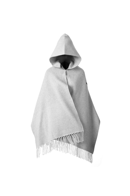 GREY "WHENEVER" FRINGE HOOD SCARF