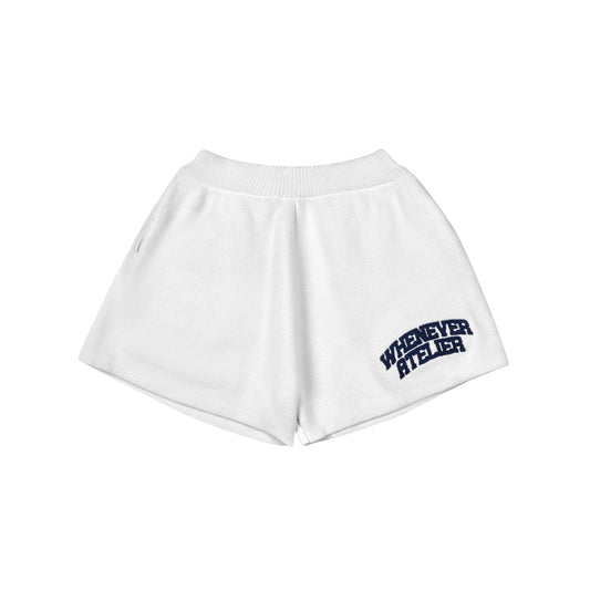 WHITE "WHENEVER" BASIC LOGO KNIT SHORTS
