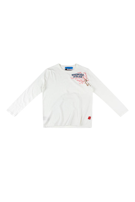 WHITE “WHENEVER” SAKURA LONGSLEEVES T-SHIRT