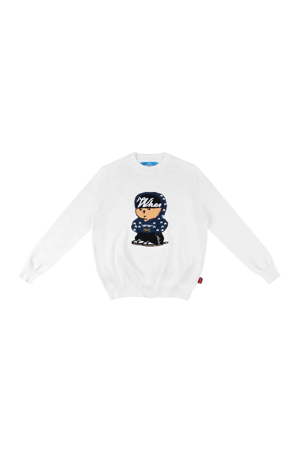 WHITE "WHENEVER" STAR BEAR SWEATER