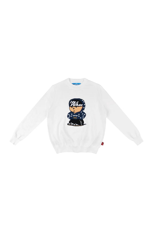 WHITE "WHENEVER" STAR BEAR SWEATER