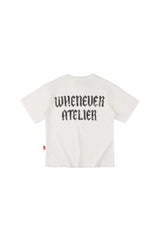 WHITE "WHENEVER" DISTRESSED LOGO T-SHIRT