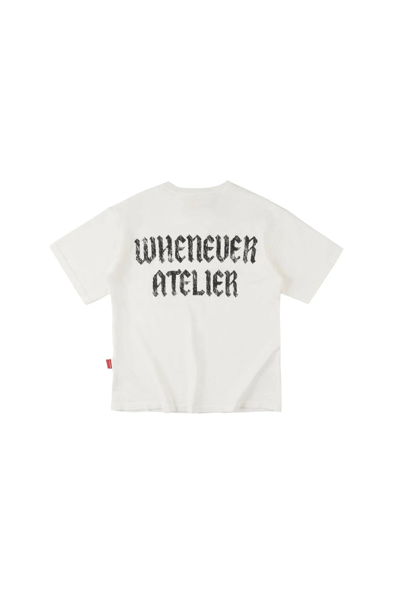 WHITE "WHENEVER" DISTRESSED LOGO T-SHIRT
