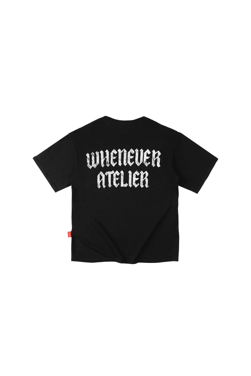 BLACK "WHENEVER" DISTRESSED LOGO T-SHIRT