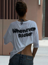WHITE “WHENEVER” FUZZY LOGO TEE