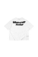 WHITE “WHENEVER” FUZZY LOGO TEE