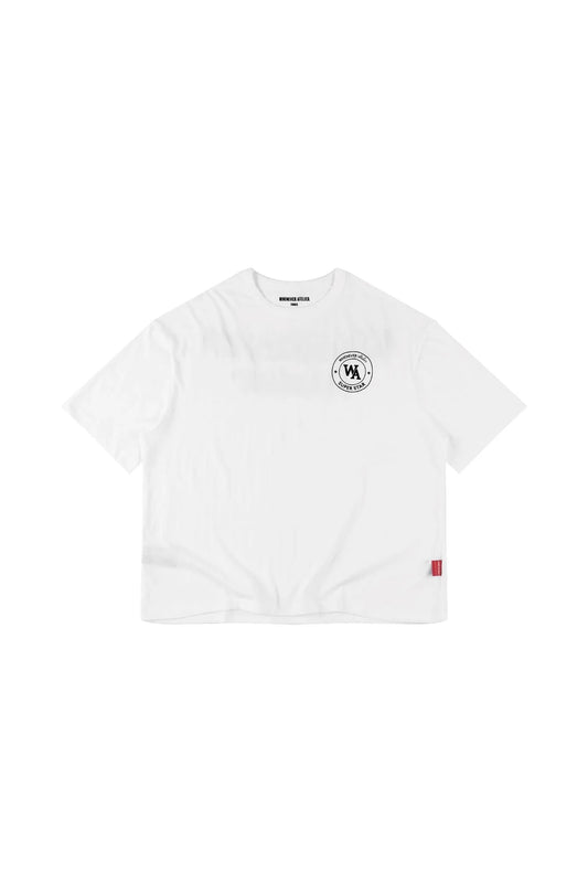 WHITE “WHENEVER” FUZZY LOGO TEE