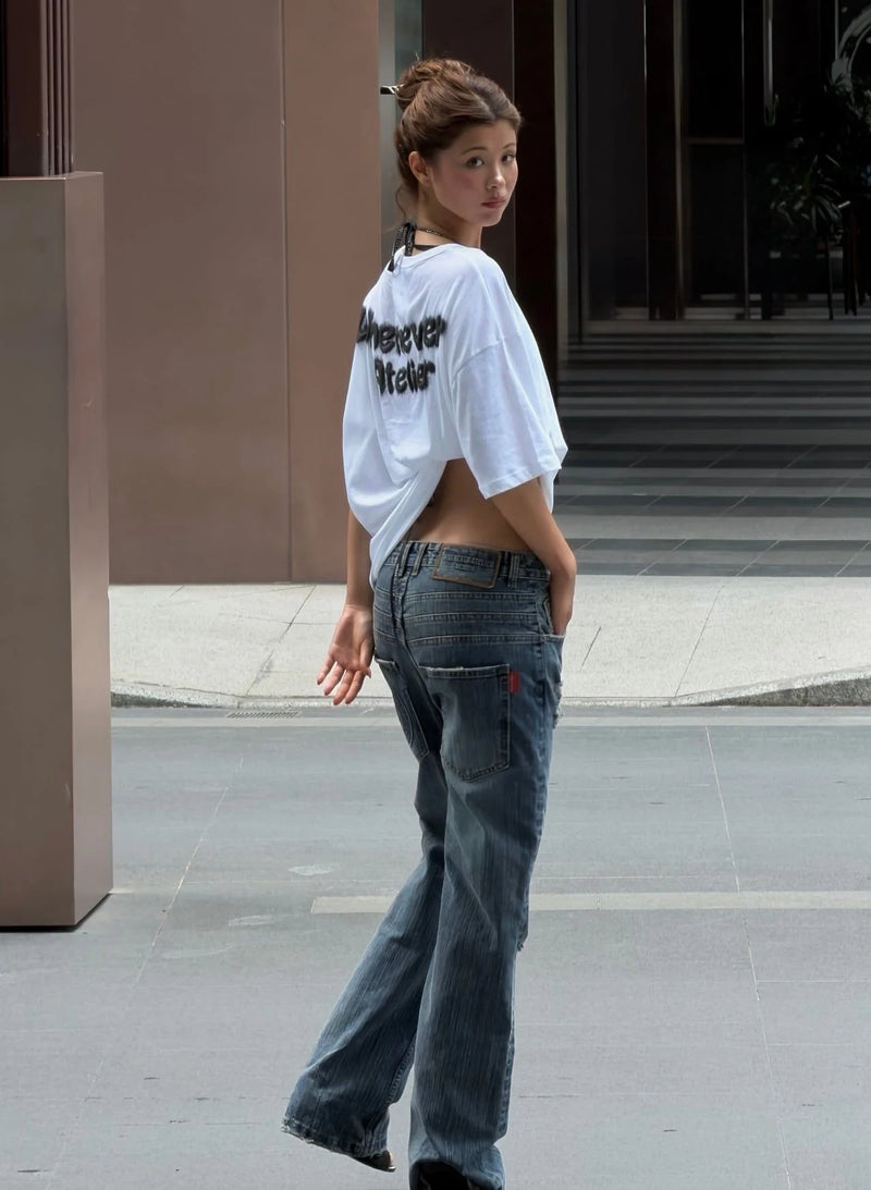 WHITE “WHENEVER” FUZZY LOGO TEE