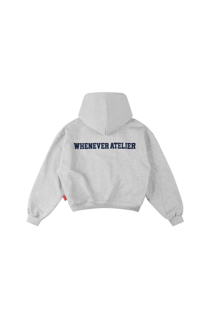 PREMIUM GREY "WHENEVER" BASIC ZIP-UP HOODIE SS26