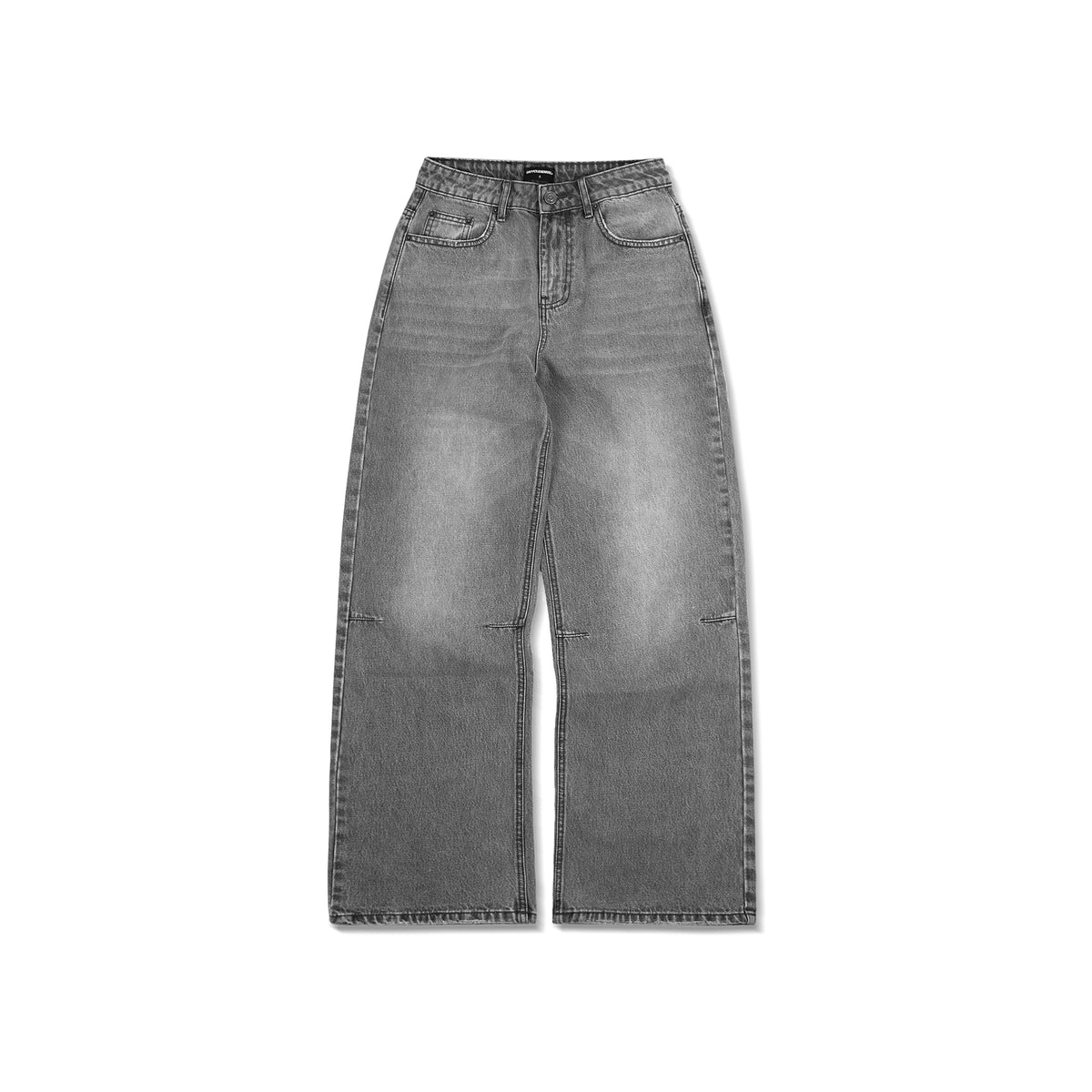 WIDE- LEG GREY WASHED DENIM PANTS/ GREY