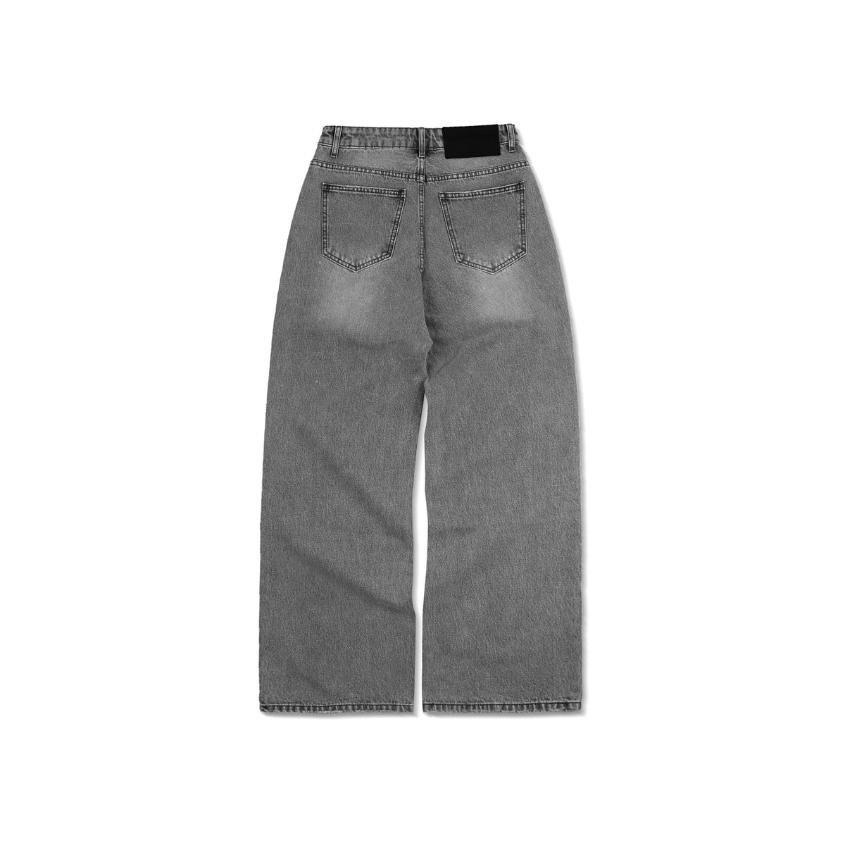 WIDE- LEG GREY WASHED DENIM PANTS/ GREY