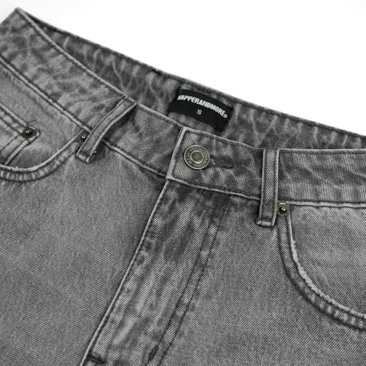WIDE- LEG GREY WASHED DENIM PANTS/ GREY
