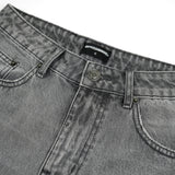 WIDE- LEG GREY WASHED DENIM PANTS/ GREY