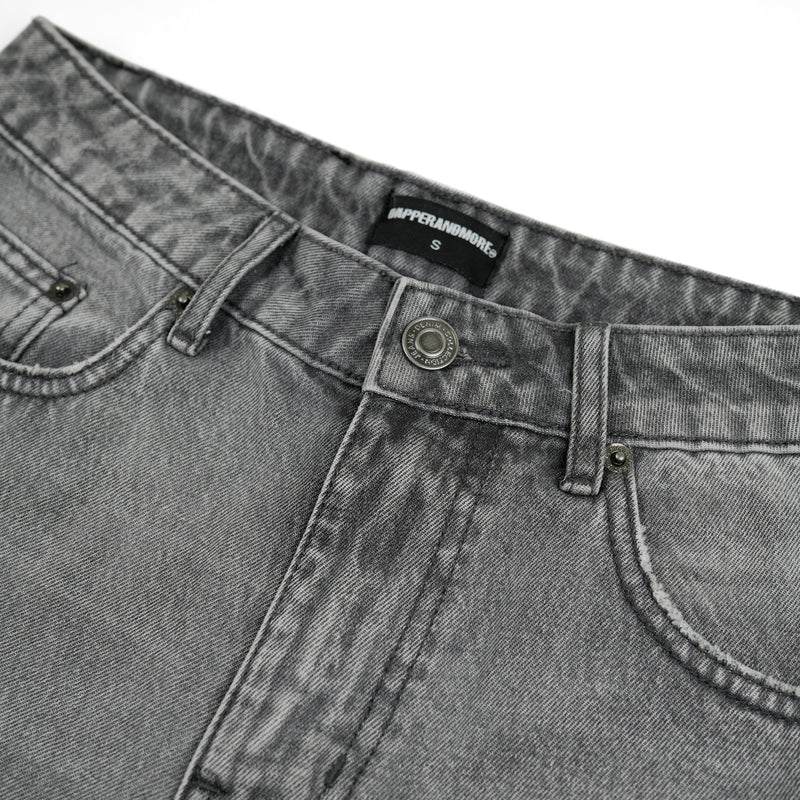 WIDE- LEG GREY WASHED DENIM PANTS/ GREY