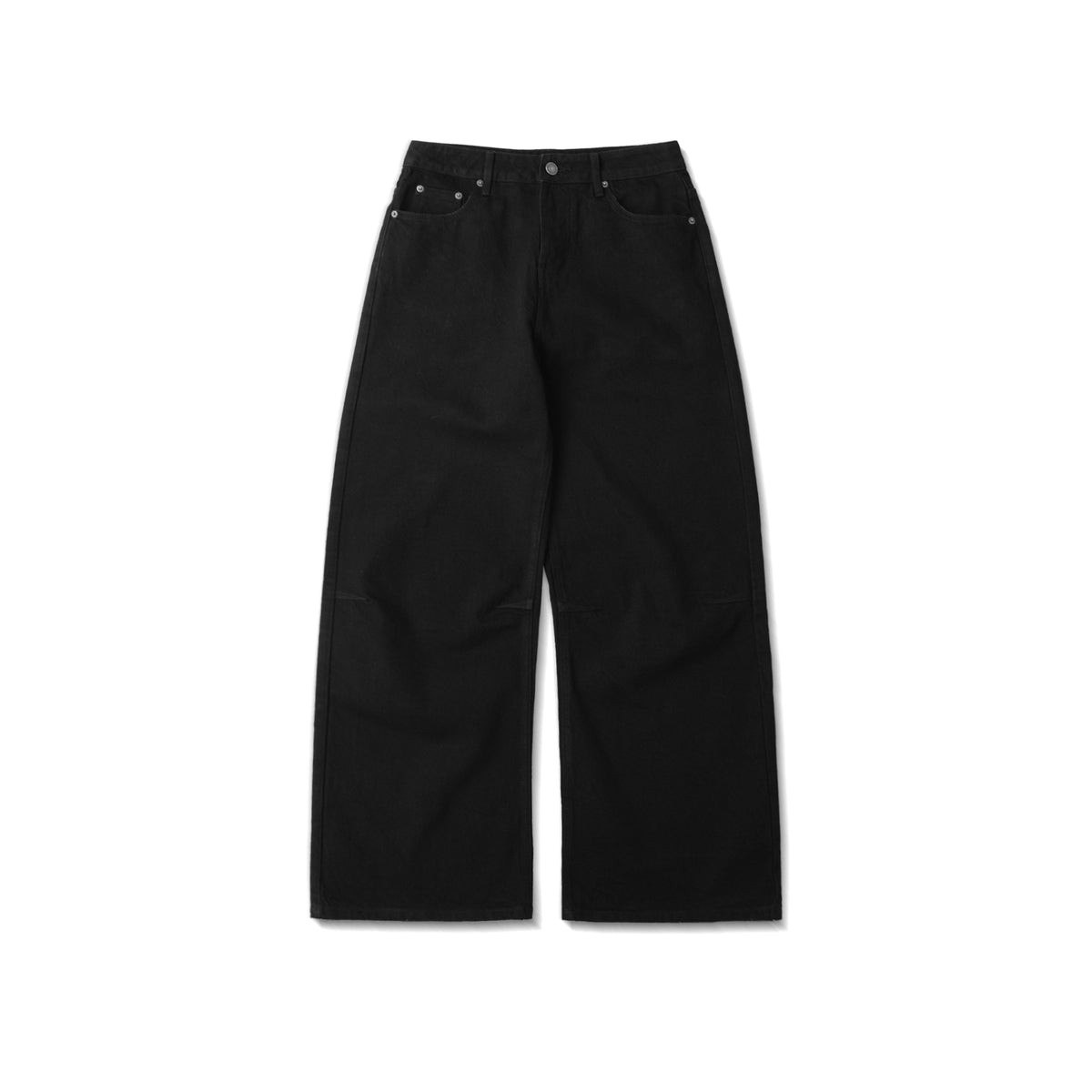 WIDE- LEG WASHED DENIM PANTS/ SOLID BLACK