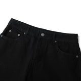 WIDE- LEG WASHED DENIM PANTS/ SOLID BLACK