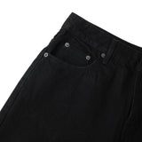 WIDE- LEG WASHED DENIM PANTS/ SOLID BLACK