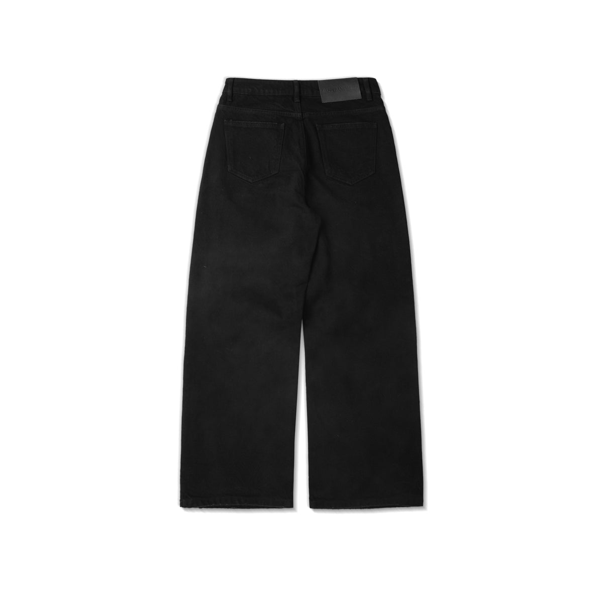 WIDE- LEG WASHED DENIM PANTS/ SOLID BLACK